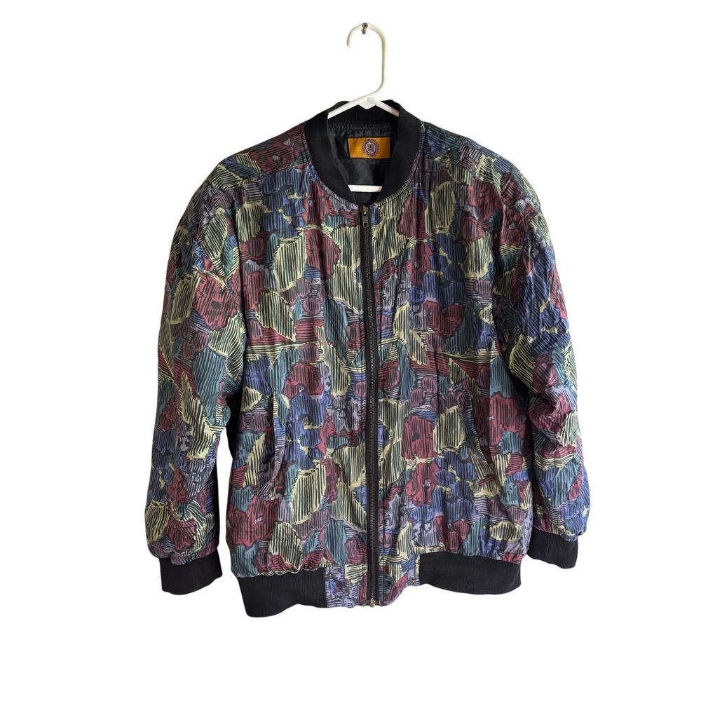 Vintage 90s Adriana Silk Bomber Jacket Womens Medium Patterned